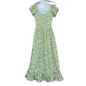 Ever After Green Floral Smocked Dress Size Medium